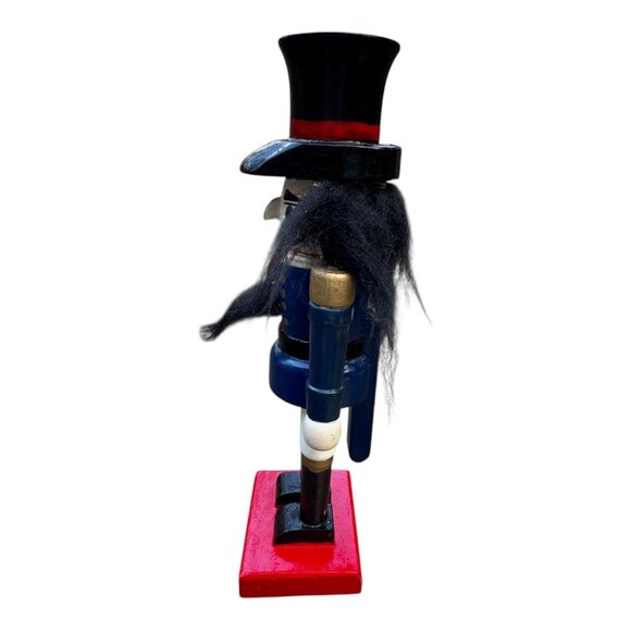 Vintage Wooden Nutcracker Soldier w/Black Top Hat, Crazy Hair & Bold Red Base 8" - Picture 4 of 9